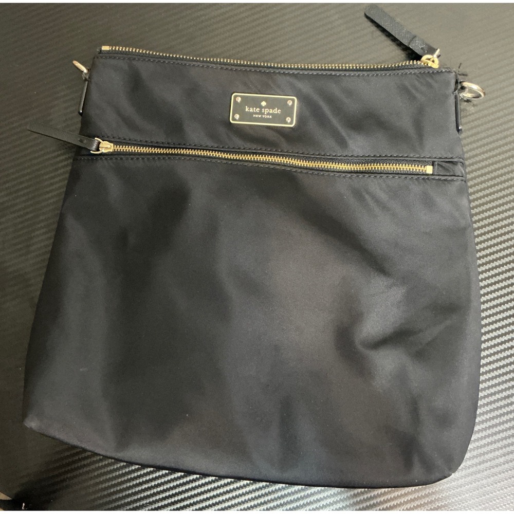 Kate Spade New York Black Nylon Miri Crossbody Messenger Bag Gold Tone Hardware